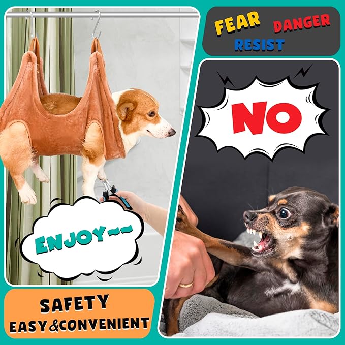 Dog Grooming Kit, Dog Grooming Supplies, Dog Grooming Hammock, Dog Grooming Harness, Dog Nail Clippers, Dog Nail Grinder, Hooks, Dog Hammock Kit for Nail Trimming/Hair Trimming(Coffee, S)