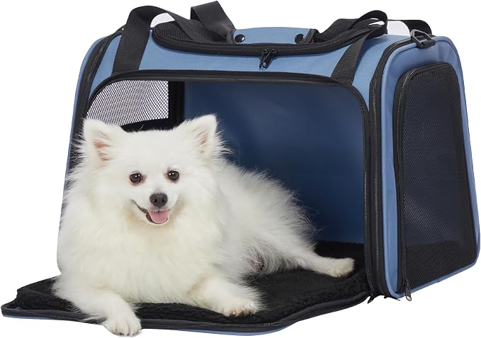 PETSFIT Dog Carrier for Small Dogs, Large, Blue | Soft-sided Pet Carrier, Safety leash included, For Pets Up to 25 Lbs