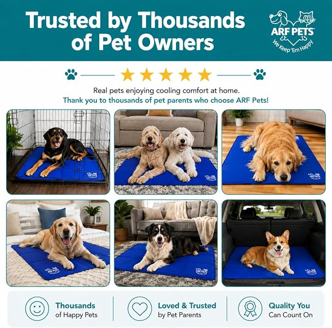 Arf Pets Dog Cooling Mat - Liquid Gel Self-Cool Pad | Durable & Non-Toxic | No Water, Electricity, Batteries or Refrigeration Needed | For Beds, Kennels & Crates| 19 X 35