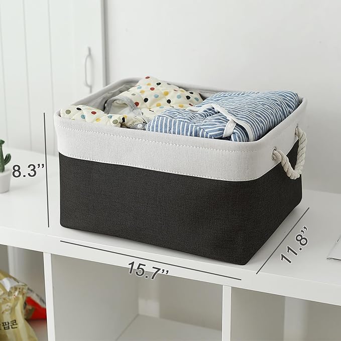 Storage Bins for Shelves - 1 Pack 15.7x11.8x8.3 inch Canvas Storage Basket for Organizing Cubes Gift Dog Cloth Toy (White & Black)