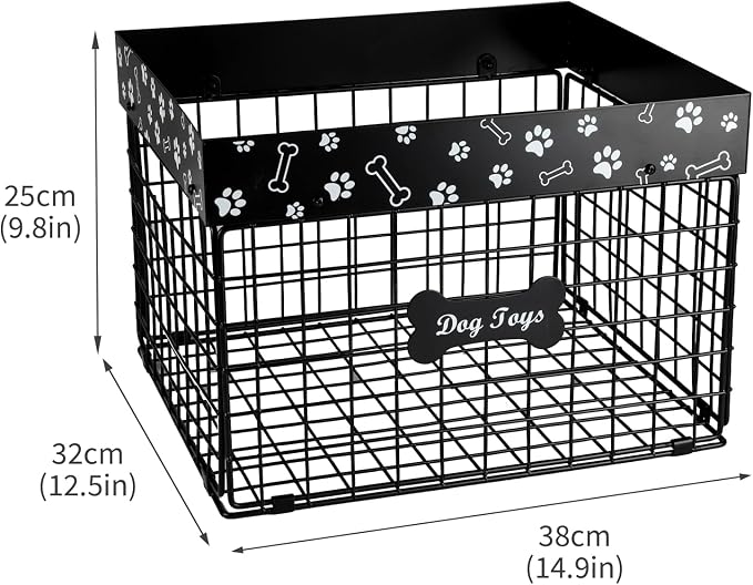 Geyecete Toy Box for Dogs Large Dog Toy Organizer Pet Wire Folding Basket Dog Toy Container Dog Toy Box-Chew-Proof Dog Toy Organizer Holder Boxes for Living Room