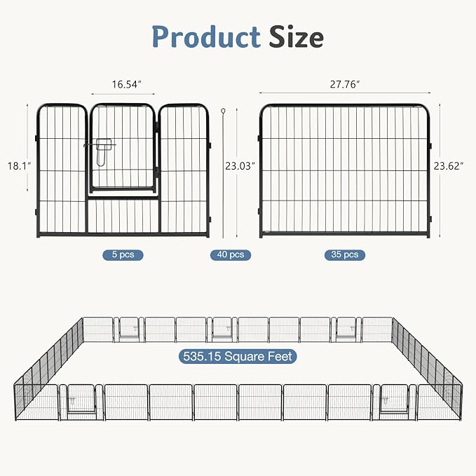 DUMOS Dog Playpen 24 Inch 40 Panels Indoor Outdoor Metal Pet Fence | Foldable Dog Play Pen with Door, Portable Exercise, RV Camping, Puppy Small Dogs