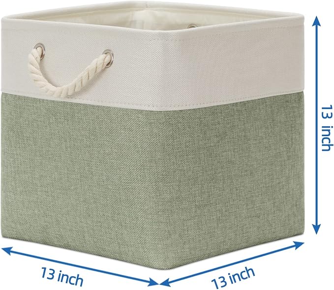 Temary Cube Storage Bins 13x13 Storage Cubes Basket for Gifts Empty, 4 Pack Large Storage Basket with Handles, Decorative Storage Baskets for Home (White&Green)