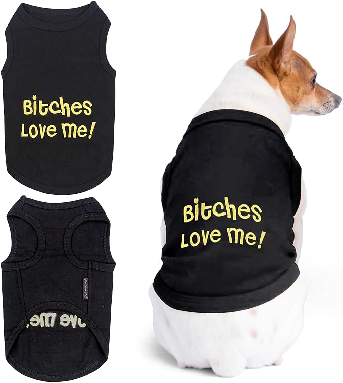 Parisian Pet Dog Shirt – 100% Cotton Bitches Love Me Shirts for Large Dogs – Black Sleeveless Puppy Clothes – Breathable Boy Dog Clothes – Summer Pet Apparel - Stretchable Tshirts for Dogs