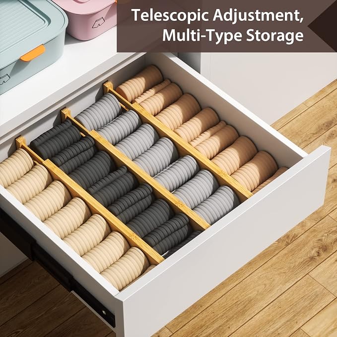 4 PCS Drawer Divider, 17"-22" Adjustable Bamboo Drawer Dividers Organizers, Expandable Separators for Kitchen, Clothes, Dressers, Home, Office
