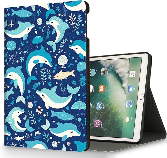 for Microsoft Surface Pro 7 Plus,Surface Pro 7/6/5/4 12.3" Tablet Case,Auto Wake/Sleep,Adjustable Stand Protective Cover - Ocean Dolphin