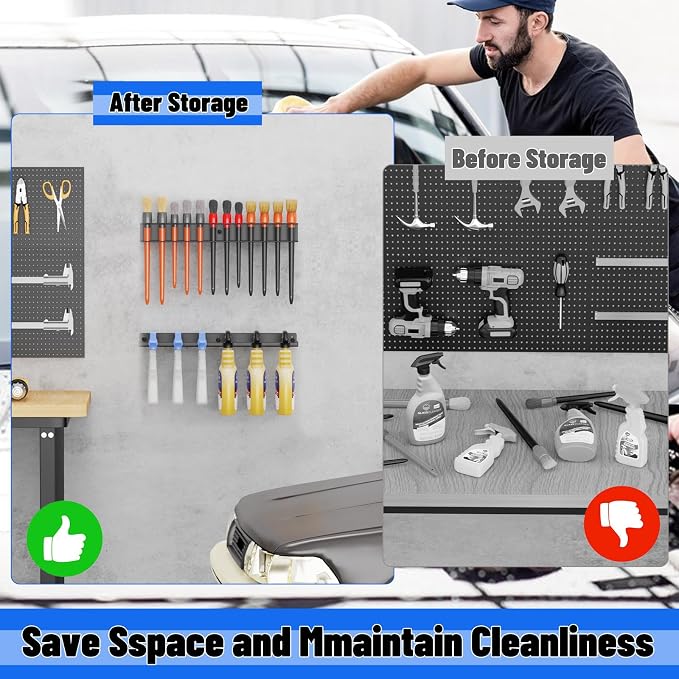Detail Brush Holder Spray Bottle Rack, Car Detailing Brush Holder, Wall Mount Detail Brush Rack for Garage Workshop Hole