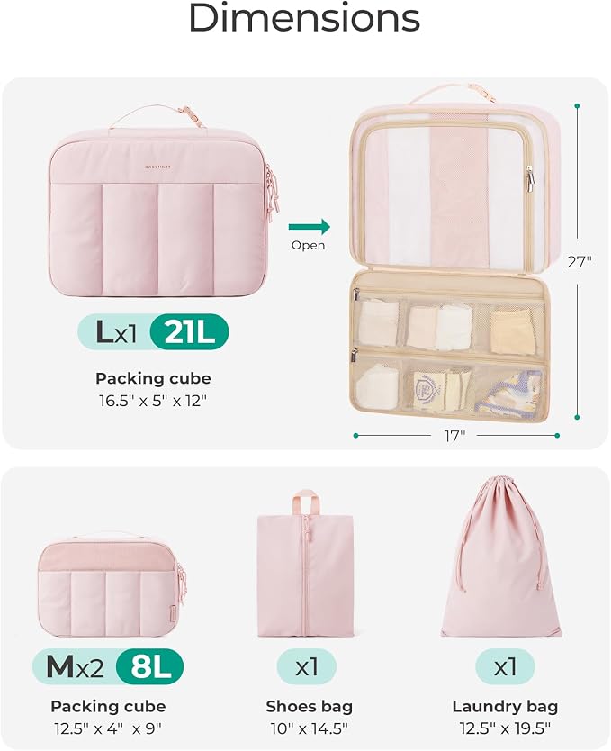 BAGSMART Compression Packing Cubes for Travel, 6/5/4set Lightweight Packing Organizers, Summer Travel Essentials Suitcase Organizer Bags Set