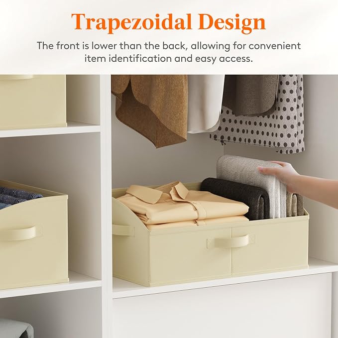 Lifewit Trapezoid Closet Storage Bin for Shelf, 6 Packs 23L, Beige | Non-woven Closet Organizer Baskets with Handles, Foldable Clothes Containers Boxes for Clothing, Book, Purse, Extra Large