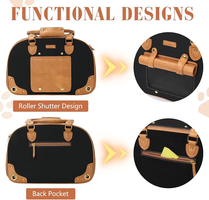Dog Carrier Purse, Pet Carrier, Foldable Waterproof Premium Nylon Pet Travel Portable Bag Carrier for Cat and Small Dog Home/Outdoor Medium Black