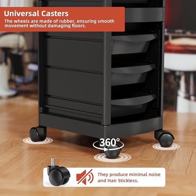 7-Layer Salon Trolley Cart with 6 Drawers for Hair Stylist | Professional Salon Rolling Cart with Wheels, Portable Barber Station with Extra Storage Space for Barber,Tattoo