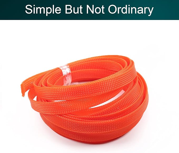 Jutagoss PET Expandable Braided Cable Sleeve, 16.4ft - 1/2 inch Orange Cable Management Sleeve, Wire Loom Tube Cord Protector for USB Cable, Power Cord, Audio Video and More, 1Pc