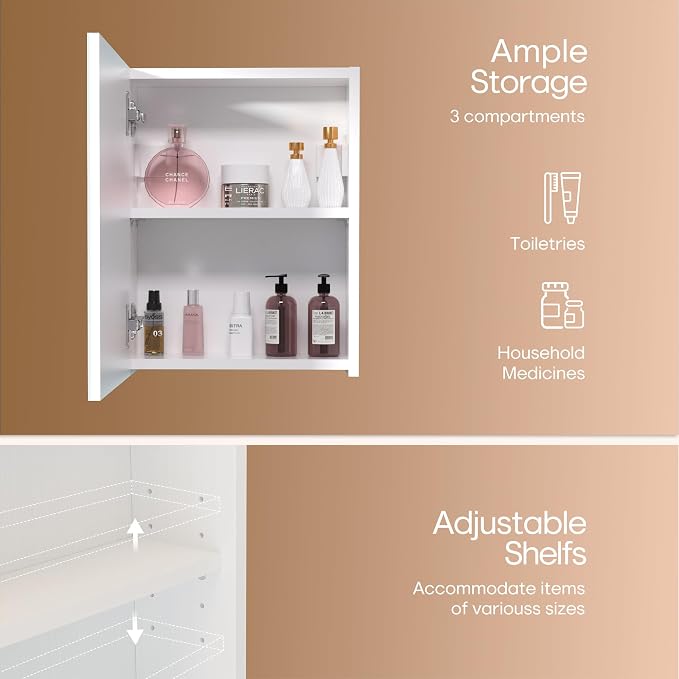18x14 inch Bathroom Wall Cabinet, Saver Storage Cabinet, Medicine Cabinet with 1 Door and Adjustable Shelves, White（Assembly Required）