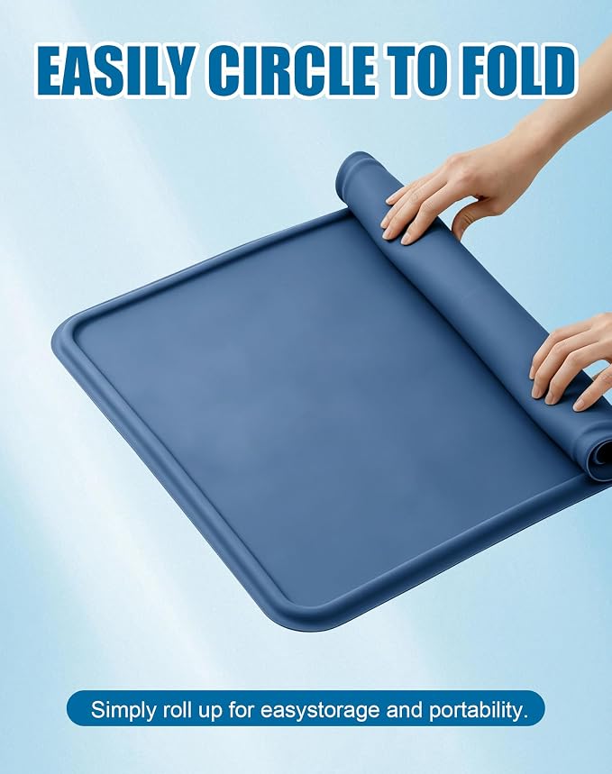 Puppy Pad Holder, 24"x24" Silicone Dog Pee Pad Holder Tray with Raised 0.75" Edge,No Spill Leak-Proof Mat Holder for Dog Training Pads,Square Potty Trays for Home Floor Protection, Blue