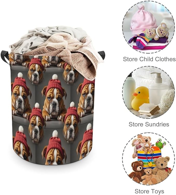 Large Foldable Laundry Basket English Bulldog Puppy Dog, Waterproof Hamper with Handles for Clothes, Toys, and Towel Organization at Home