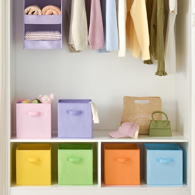 GRANNY SAYS 11x11 Storage Cube Organizers, Pastel Color, 6-Pack | Collapsible Storage Boxes with Thickened Base Plate, Sturdy Handles, Decorative Baskets for Shelves, Closet