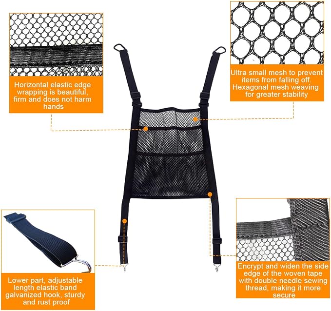 zipelo Car Mesh Organizer, 3 Layer Vehicle Barrier of Backseat Pet Kids, Elastic Automotive Net Pocket Handbag Tissue Purse Storage Net Holder Accessories, Universal for Car, SUV, Van