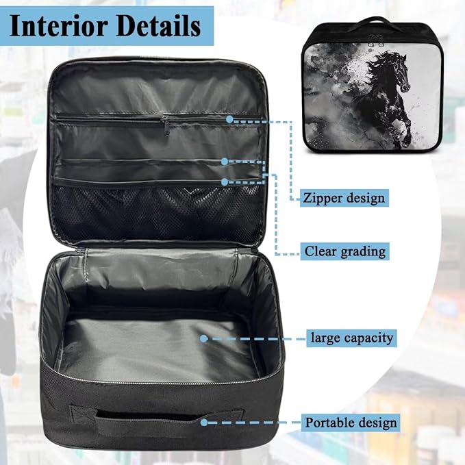 Rnyleeg Black Horse First Aid Kit Bag Empty First Aid Bag for Home Car Medical Kit Empty First Responder Bag Travel Medicine Bag Organizer