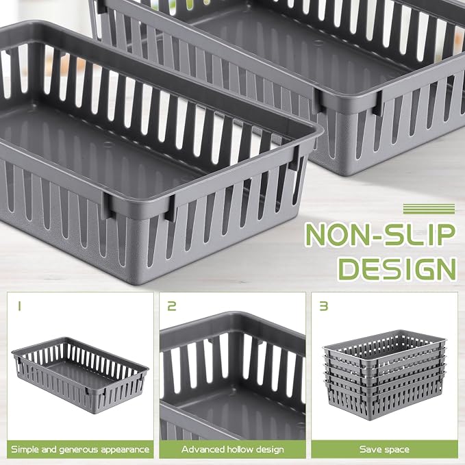 Wenqik Set of 12 Small Plastic Baskets for Organizing, Grey
