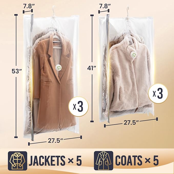 TAILI Hanging Vacuum Storage Bags for Clothes Space Saver 6 Combo Cream | Vacuum Seal Bags for Clothing Travel, Winter Clothes Storage Closet Organizers, Garment, Coats, Suits and Jackets