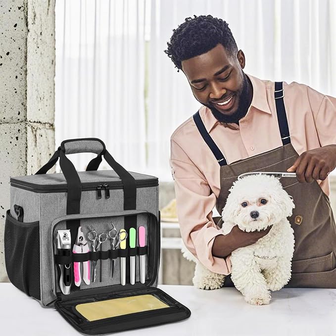 GMAK Pet Grooming Bag,Pet Hair Clipper Organizer Grooming Bag for Equipment | Dog Grooming Tote Bags Pets Tools Supplies Organizer for Dog Cat Equipment, Grooming Tools and Accessories, Grey