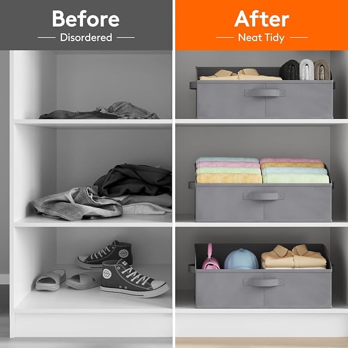 Lifewit Trapezoid Closet Storage Bin for Shelf, 6 Packs 23L, Gray | Non-woven Closet Organizer Baskets with Handles, Foldable Clothes Containers Boxes for Clothing, Book, Purse, Extra Large