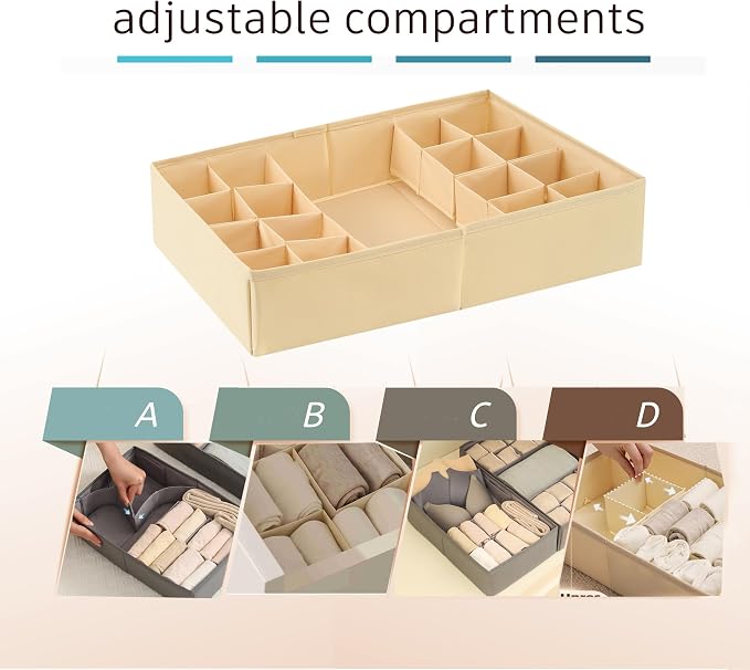 Drawer Organizer Clothes, Adjustable Dividers and Can Change the Size of the Dividers According , Can be Used in the Bedroom, Nursery and Closet Organizer or Storage, Underwear, Socks (Beige, Big)