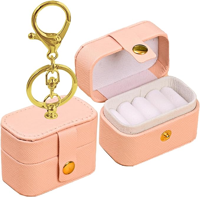 Ring Bearer Pillows for Dog Collar, PU Leather Wedding Ring Pillow Box for Pet, Mini Ring Holder Pouch Box, Earrings Storage Box for Proposal Engagement Wedding Ceremony Party (Peach Pink)
