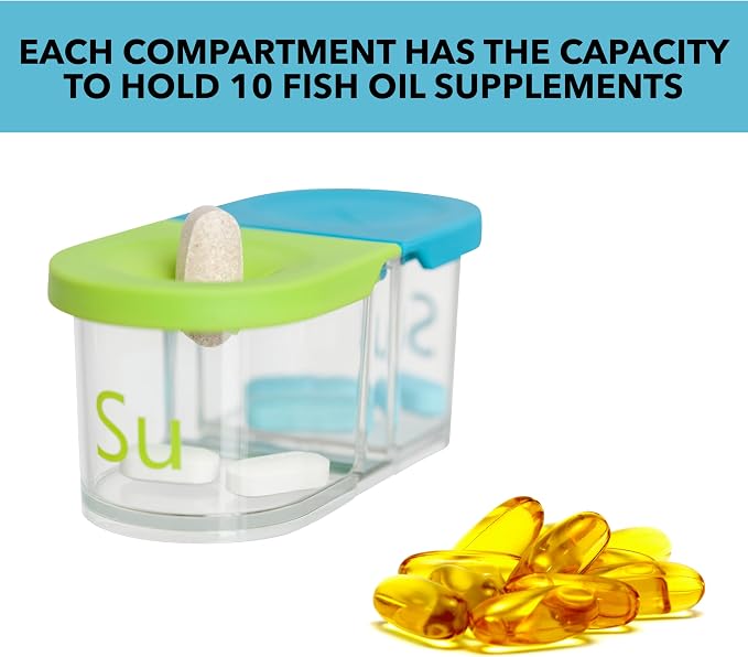 Sagely XL Pill Organizer, Durable Medicine Box, Magnetic Daily Removable Pods, Easy-to-Use, Spill-Proof, Large Enough to Fit Fish Oil, Cod Liver Oil, Supplements & Vitamins (Mint Blue/Coral)