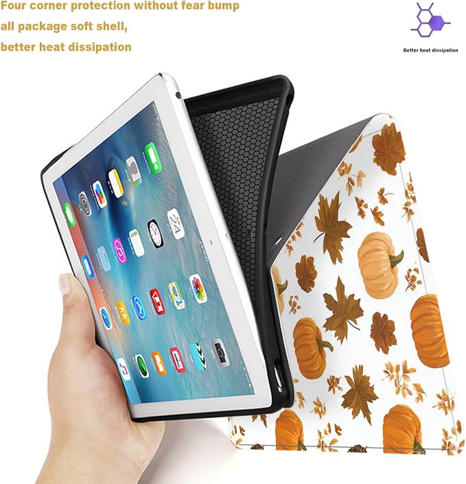 Tablet Case for iPad Air 13" M3/M2,iPad Pro 12.9" 6th/5th/4th/3rd Generation,Shockproof Protective Cover with Stand,Auto Wake/Sleep,Pumpkin Maple Leaf