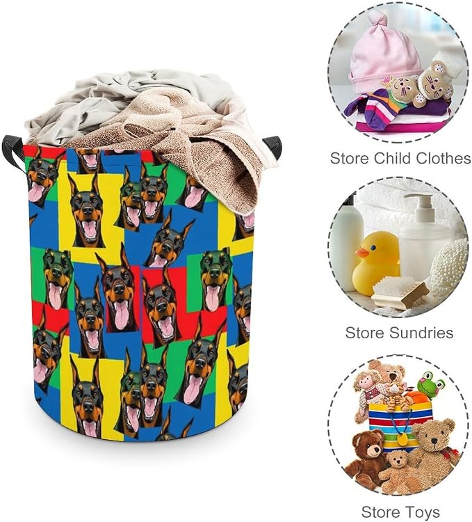 Waterproof Collapsible Hamper Doberman Pinscher Dogs, Large Capacity Laundry Basket with Handles for Clothing, Toy, and Home Organization