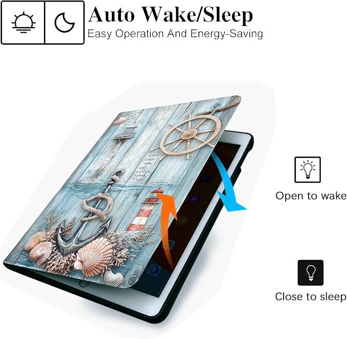 for Microsoft Surface Pro 11/10/9-13" 2024/2022 Tablet Case,Auto Wake/Sleep,Adjustable Stand Protective Cover - Nautical Lighthouse Anchor