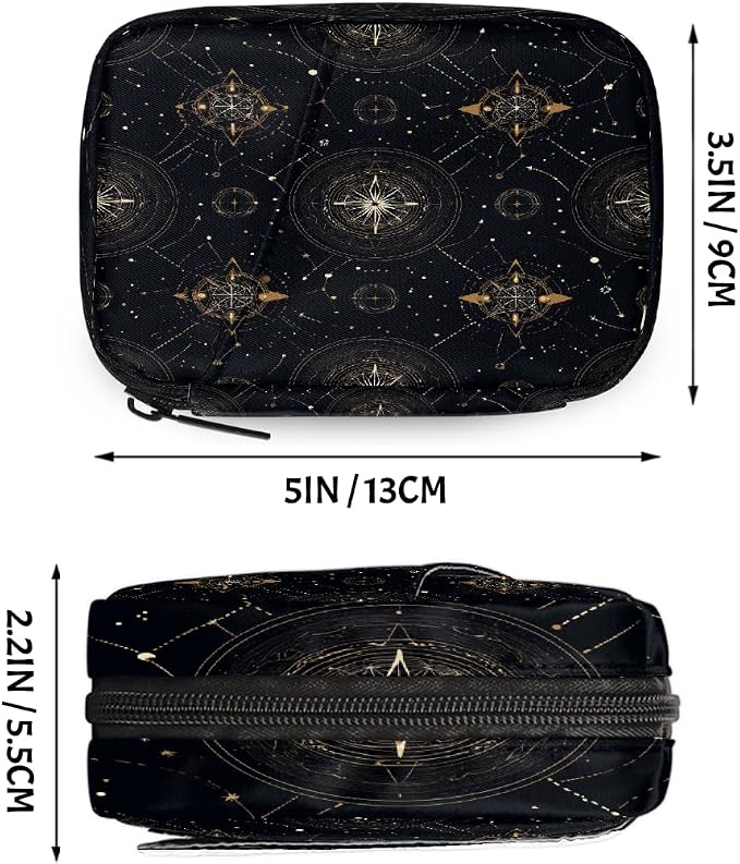 Travel Pill Organizer Black Gold Astrology Compass Small Pill Case