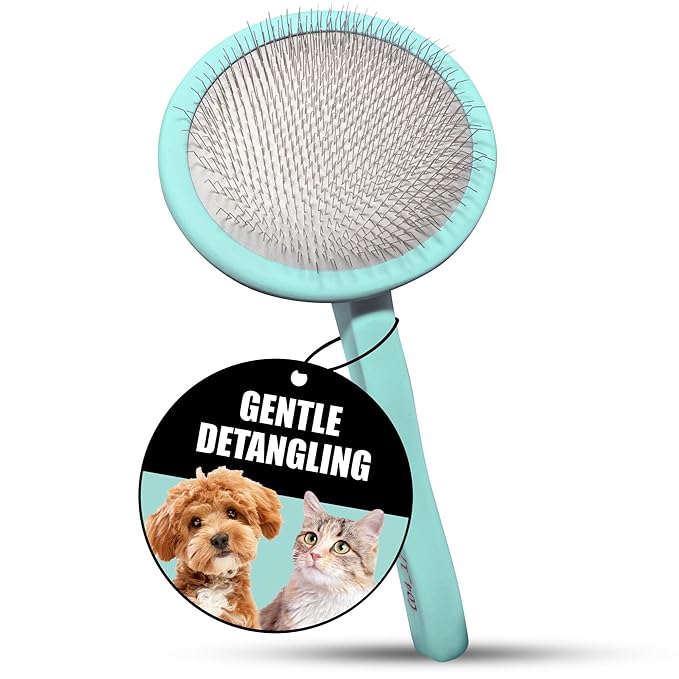 Tauro Pro Line Slicker Brush for Dogs & Cats, Deshedding, Dematting & Detangling Grooming Tool for Medium to Long Coats, Ideal for Cocker Spaniels, Round Flexible Cushion, Mint, Medium Size (M)