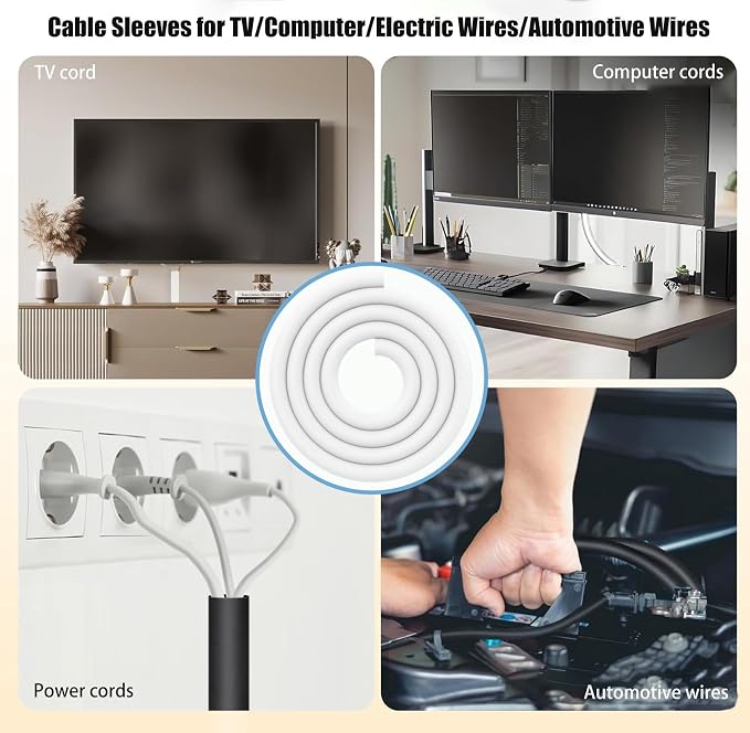 Cord Protectors from Pets No Chew, 1/2 inch 10ft Wire Protector Cord Covers for Pets, Flexible Cable Sleeve Cord Management for TV/Computer/Electric Wires/Phone Charging Cables, White