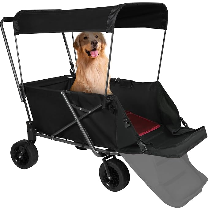 REDCAMP Folding Dog Wagon Cart with Removable Canopy, 220L Dog Stroller | Large Collapsible Utility Cart with Tailgate & All-Terrain Wheels for Sports Shopping Pet