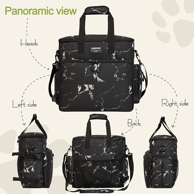 LARIPOP Dog Travel Bag Airline Friendly for Small Medium Large Dogs, Pet Travel Organizer with Collapsible Bowls Food Containers Mat, Waterproof Portable Tote for Dog Outdoor Travel