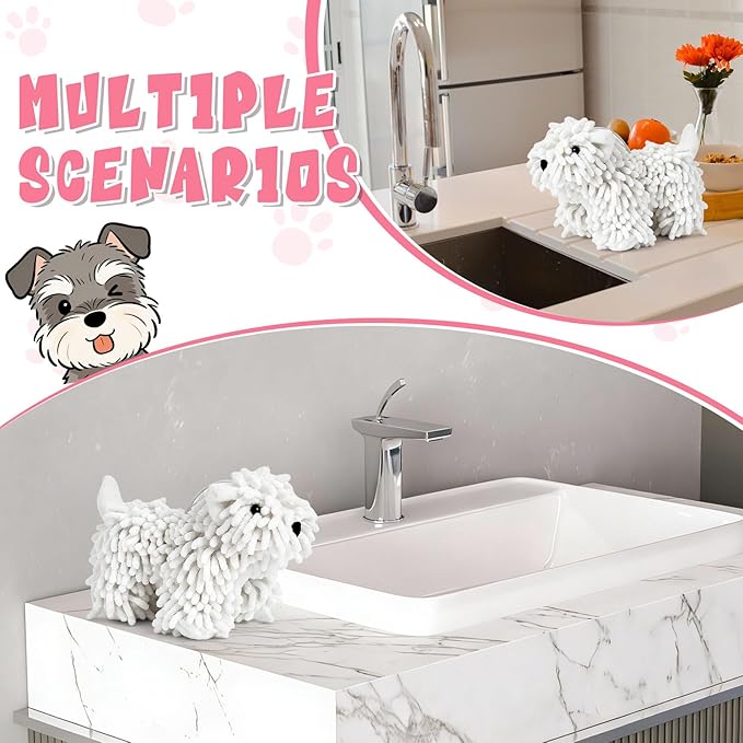 Tegeme 1 Pcs Chenille Dog Hand Towel Fuzzy Dog Towel Absorbent Microfiber Soft for Bathroom Kitchen Washstand (White)