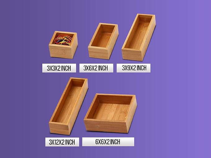 YBM HOME Pack of 12 & Kitchen Bamboo Drawer Organizer Box 14" Lx10 Wx2 H #319