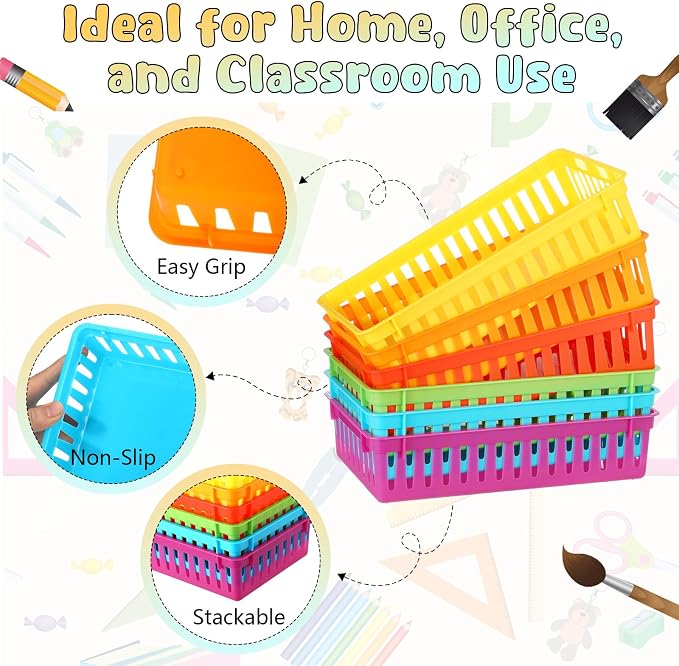 Wenqik Set of 12 Small Plastic Baskets for Organizing, Colorful