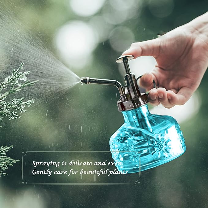 XXXFLOWER Glass Plant Mister Spray Bottle for Indoor Plant Spritzer Succulent Watering Bottle Tall Vintage Style with Bronze Plastic Top Pump | Mini Watering Can Indoor Plants Indoor Plant Mister Succulent Watering Bottle Tall Vintage Style with Bronze...