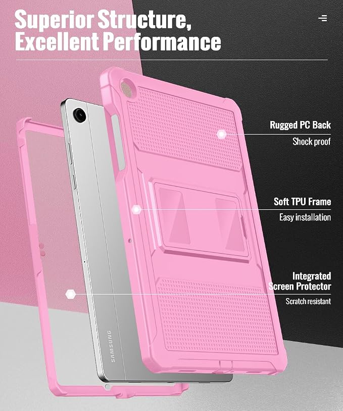 MoKo Shockproof Case Fit Samsung Galaxy Tab A11+ Plus/ A9+ 11 Inch | with Screen Protector, Heavy Duty Shockproof Protective Case, Peony