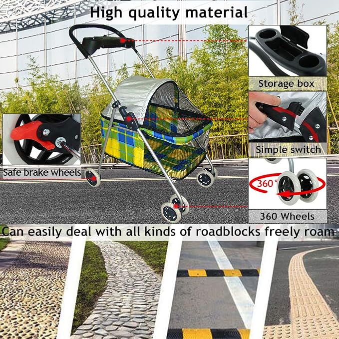 Jogger Pet Stroller for Small & Medium Dogs/Cats 35Lbs Capacity Kitten Doggie Cage Waterproof Foldable Travel Carrier Puppy Strolling Cart Durable Large 4 Wheels Cat Dog Stroller with Cup Holders