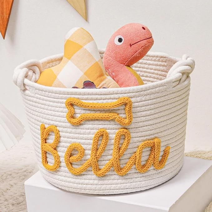 Generic PPersonalized Dog Toy Basket, Custom Cotton Rope Toy Storage Bin For Dogs & Cats, Durable & Stylish Organizer With Pet's Name For Pet Owners (Style I)