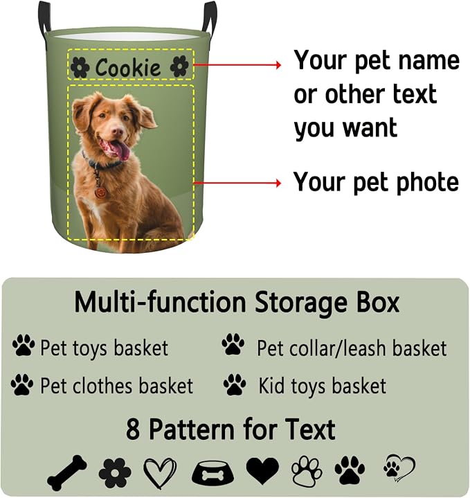 Personalized Large Dog Toy Storage Basket Bin Collapsible Custom Pet Stuff Box Chest Container for Living Room Organizer for Dog Toys,Dog Food,Blankets,Clothing (Olive Green)