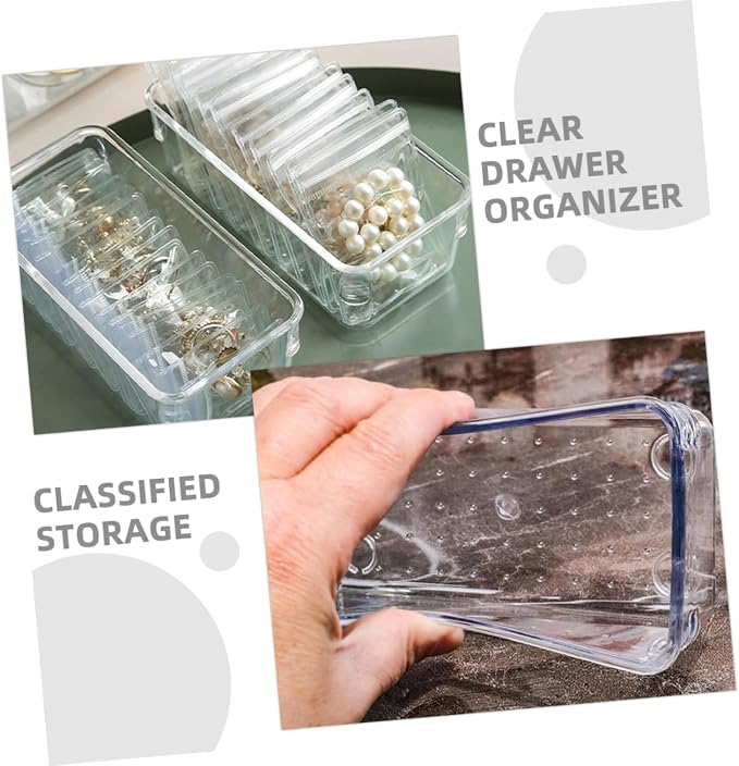 Lurrose 6pcs Multi-functional Clear Drawer Organizer Set Transparent Storage Trays for Makeup Office Supplies and Kitchen Utensils for Spaces and Easy Cleaning