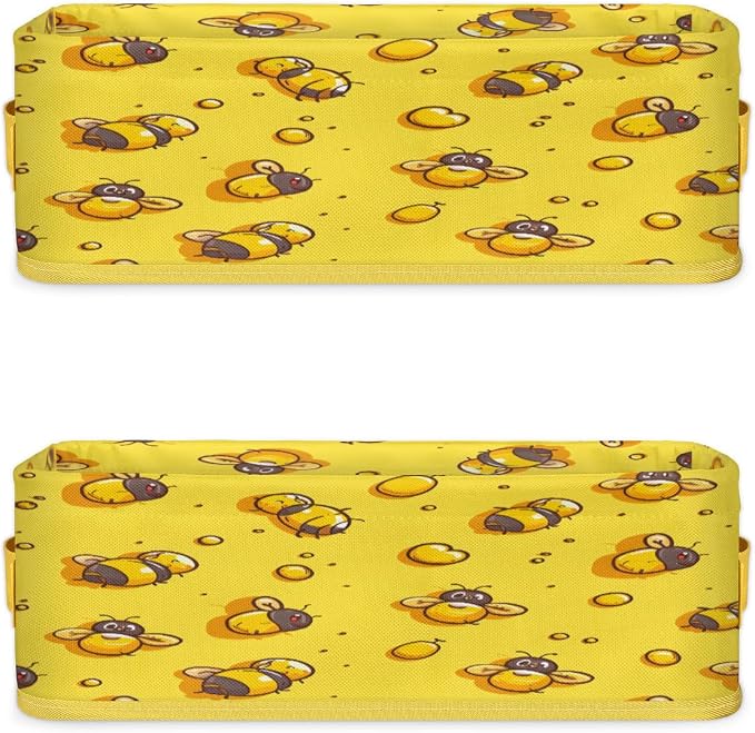 Yellow Bee Print Bathroom Storage Basket Waterproof Foldable Storage Bins with Handles Decorative Toilet Paper Storage Basket for Organizing for House Bathroom Toiletries Set of 2
