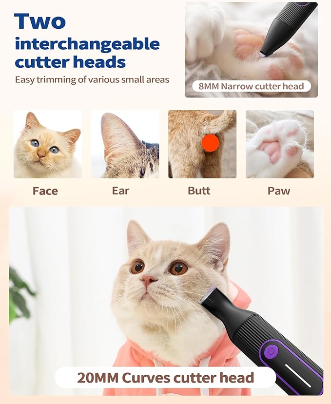 PAPMINI Dog & Cat Grooming Kit for Thick Coats, Heavy Duty Rechargeable Trimmer with LED Display & Storage Bag (Purple, 2 in 1)
