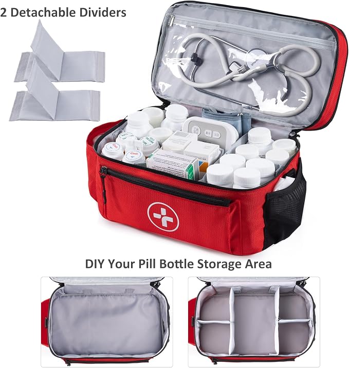 BAGSFY Travel Medicine Bag Organizer, Medical Bag Empty, Pill Bottle Organizer for Home, Large Medication Storage, Travel Carrying Case First Aid Kit Bags Empty, Emergency Kit.