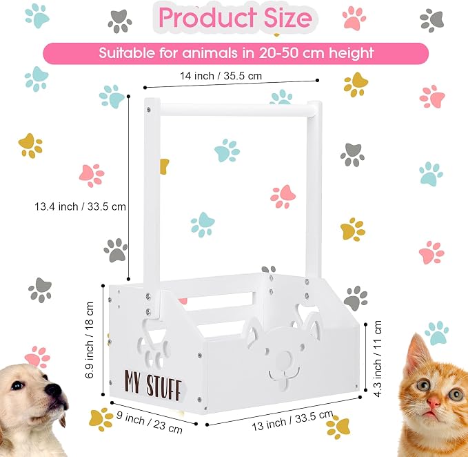 Chunful Dog Closet Wardrobe, Storage Bin, 5 Hangers, Wooden,White | Organize Pet Clothes and Toys, For Small Dogs and Cats, Includes Wardrobe Rack and Storage Box, Natural Wood, 19"x13"x9"
